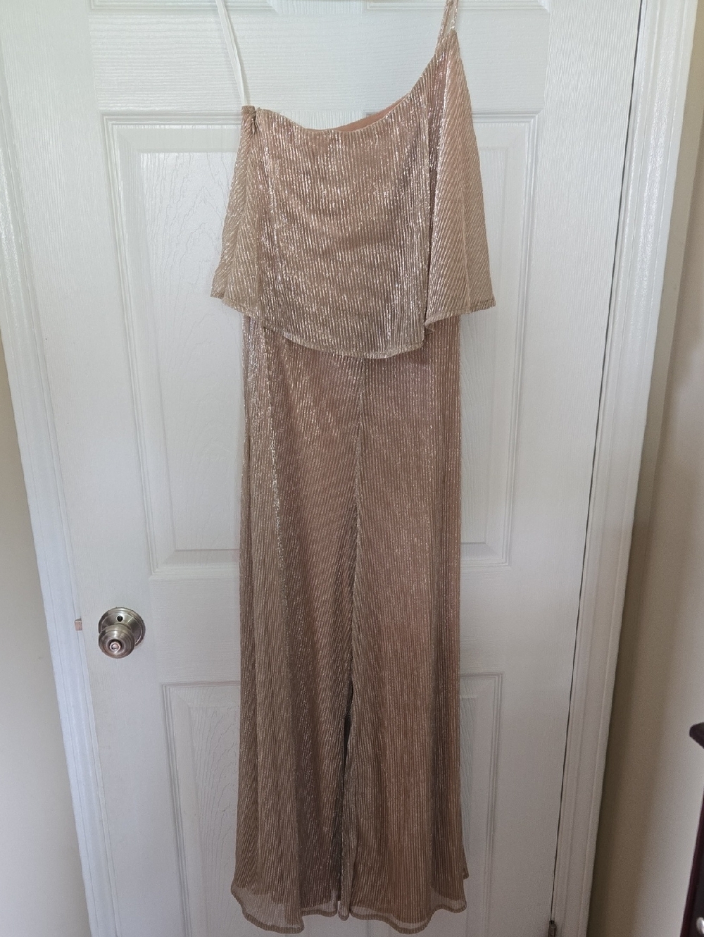 NBD Metallic One-Shoulder Wide-Leg Jumpsuit - Gold Size XXS